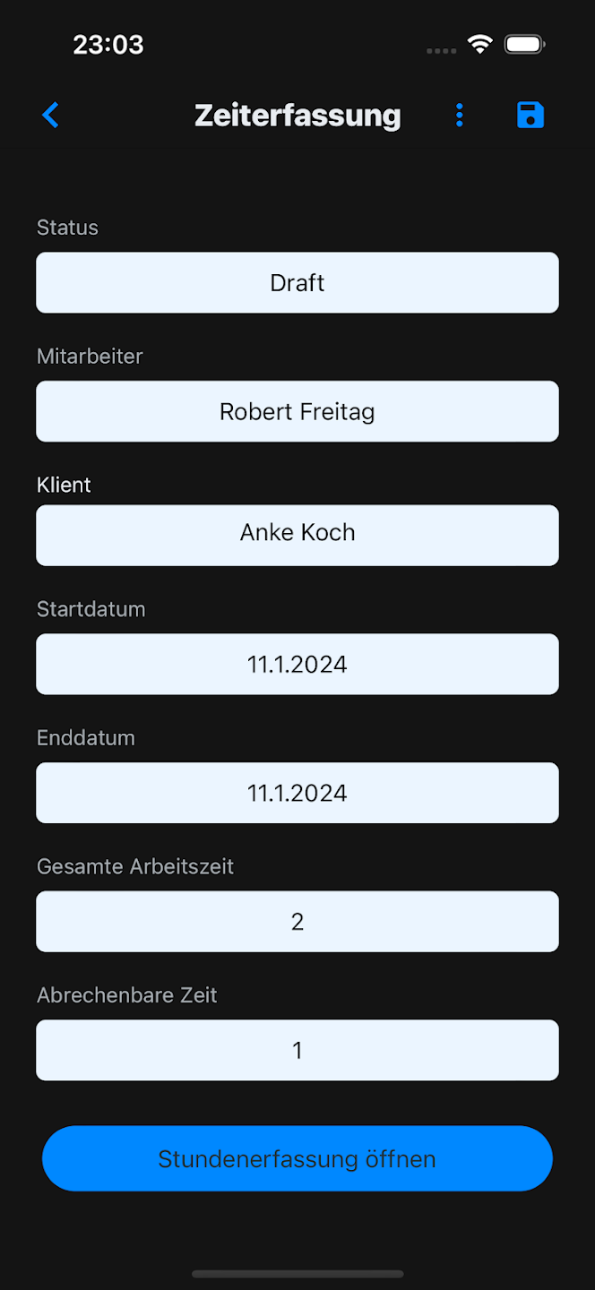 Mobile Zeiterfassung Liste