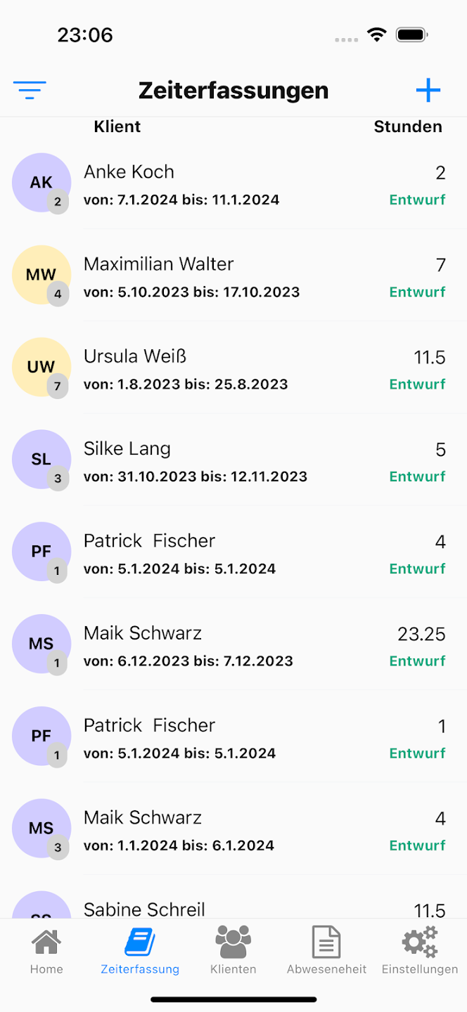 Mobile Zeiterfassung Formular
